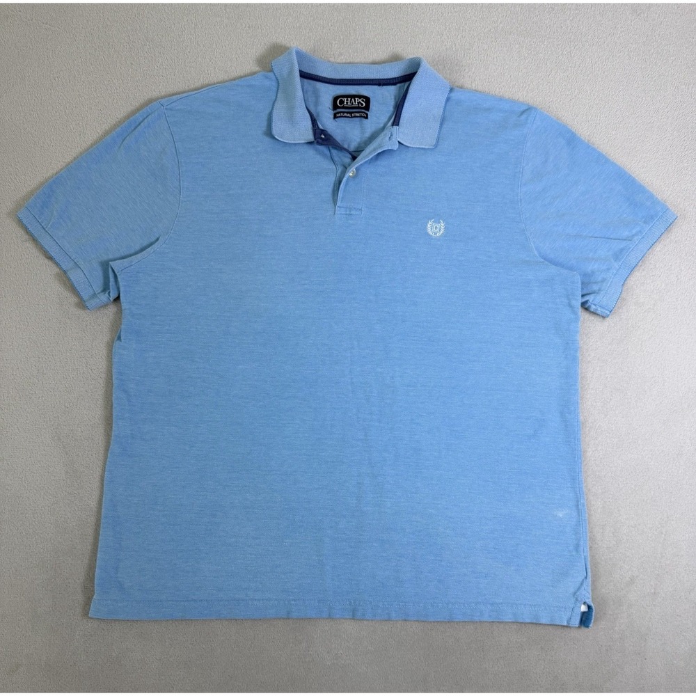 Chaps Pique Polo Shirt Mens XL Blue Short Sleeve Classic Casual Cotton - Picture 2 of 16